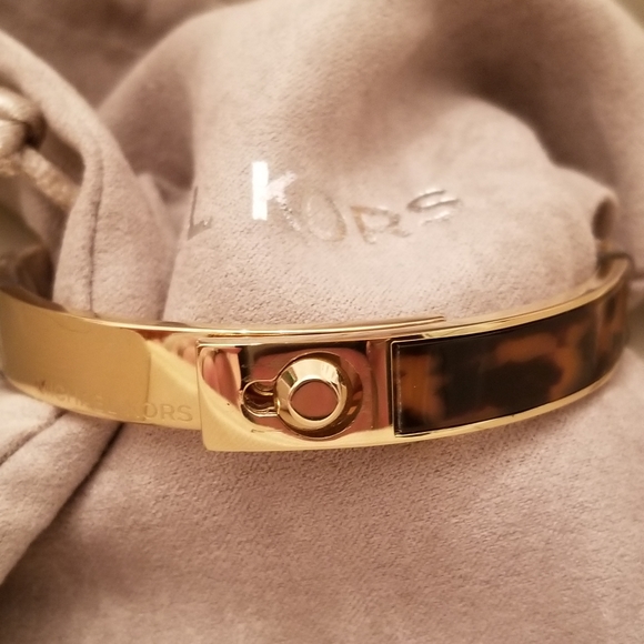 Michael Kors Rose Gold Tortoise Fold Hinged Bangle - Picture 9 of 14